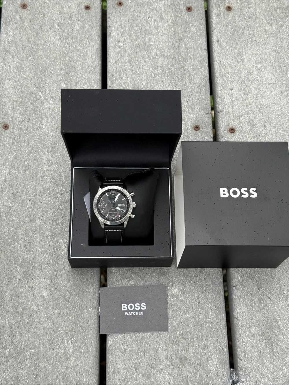 Hugo Boss Pilot Edition Black Dial Black Leather Strap Men's Watch